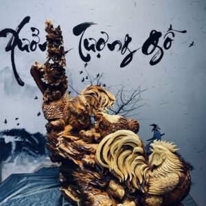 Tượng Gia Đình Gà Gỗ Hương