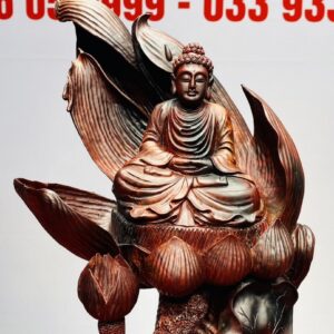 Phật Ngự Đài Sen Gỗ Trắc Đỏ Đen