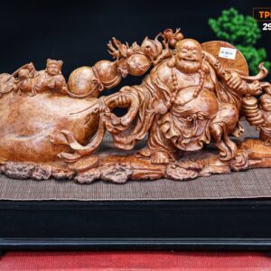 Di Lạc Vác Cành Đào Kéo Bao Tiền Tam Tiểu Gỗ Nu Hương