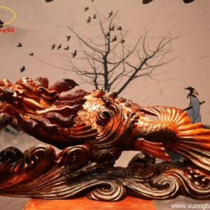 Tượng Cá Chép Hóa Rồng Trắc Đỏ Đen