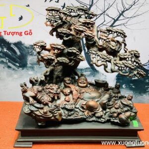 Di Lặc Ngũ Phúc Ngồi Gốc Tùng Gỗ Trắc