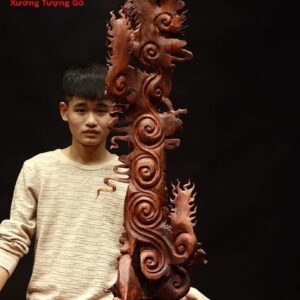 Đạt Ma ngự song long gỗ sưa đỏ