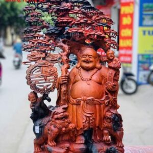 Di Lặc nhị tiểu song nghê đứng tùng gỗ trắc.