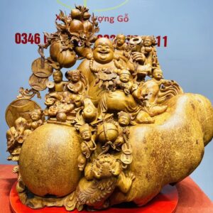 Di Lạc Cửu Tiểu vác cành đào ngồi bao tiền Gỗ Nu Hương