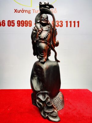 Di Lạc Cầm Gậy Như Ý Đứng Bao Tiền Gỗ Trắc