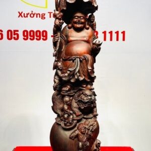 Di Lạc Ngũ Tiểu Đứng Nghê Bao Tiền Gỗ Trắc