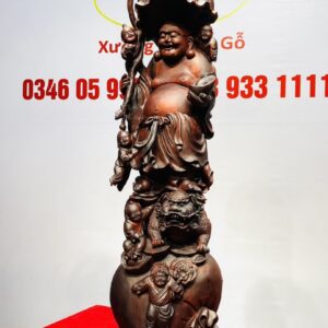 Di Lạc Ngũ Tiểu Đứng Nghê Bao Tiền Gỗ Trắc