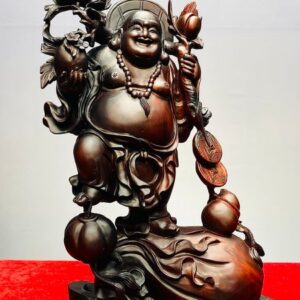 Di Lạc Vác Cành Đào Đứng Bao Tiền Gỗ Trắc