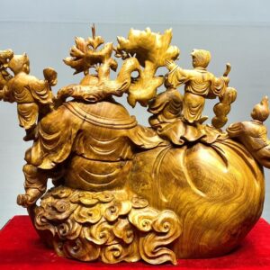 Di Lạc Ngũ Tiểu Vác Cành Đào Ngồi Bao Tiền Gỗ Nu Hương
